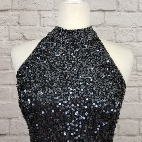 Stenay vintage black sequined halter mini form fitting dress women's size 10 - Picture 7 of 9